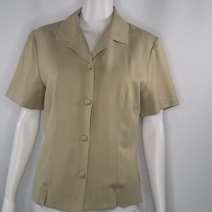 Sag Harbor Green Short Sleeve Tie-Back Vented Blouse